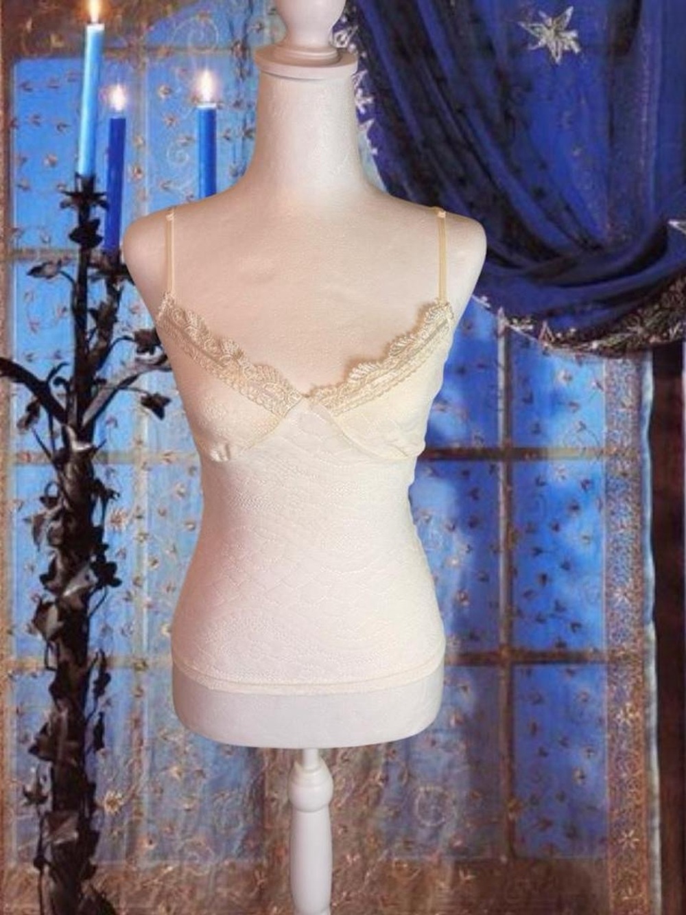 Vintage Y2K Deadstock White Fairycore Coquette Lacey Cami Top